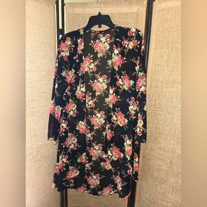Women's Love Tree Floral Black Kimono Cardigan Cover Up Robe Size Medium